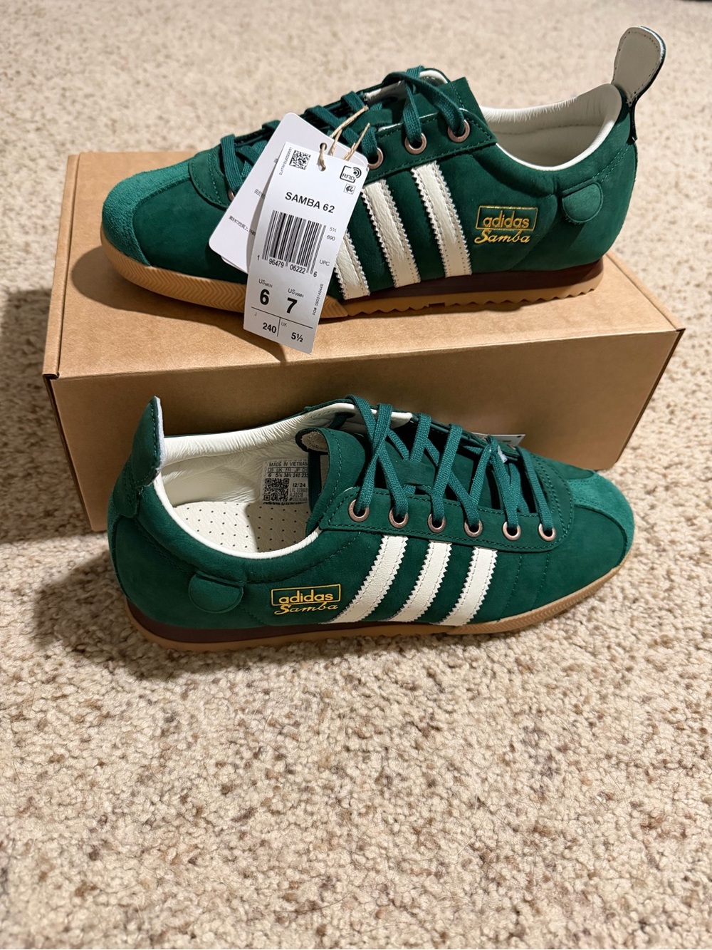 Adidas Samba 62 Collegiate Green Sneakers JI3218 Men’s 6/Women’s 7 NWT